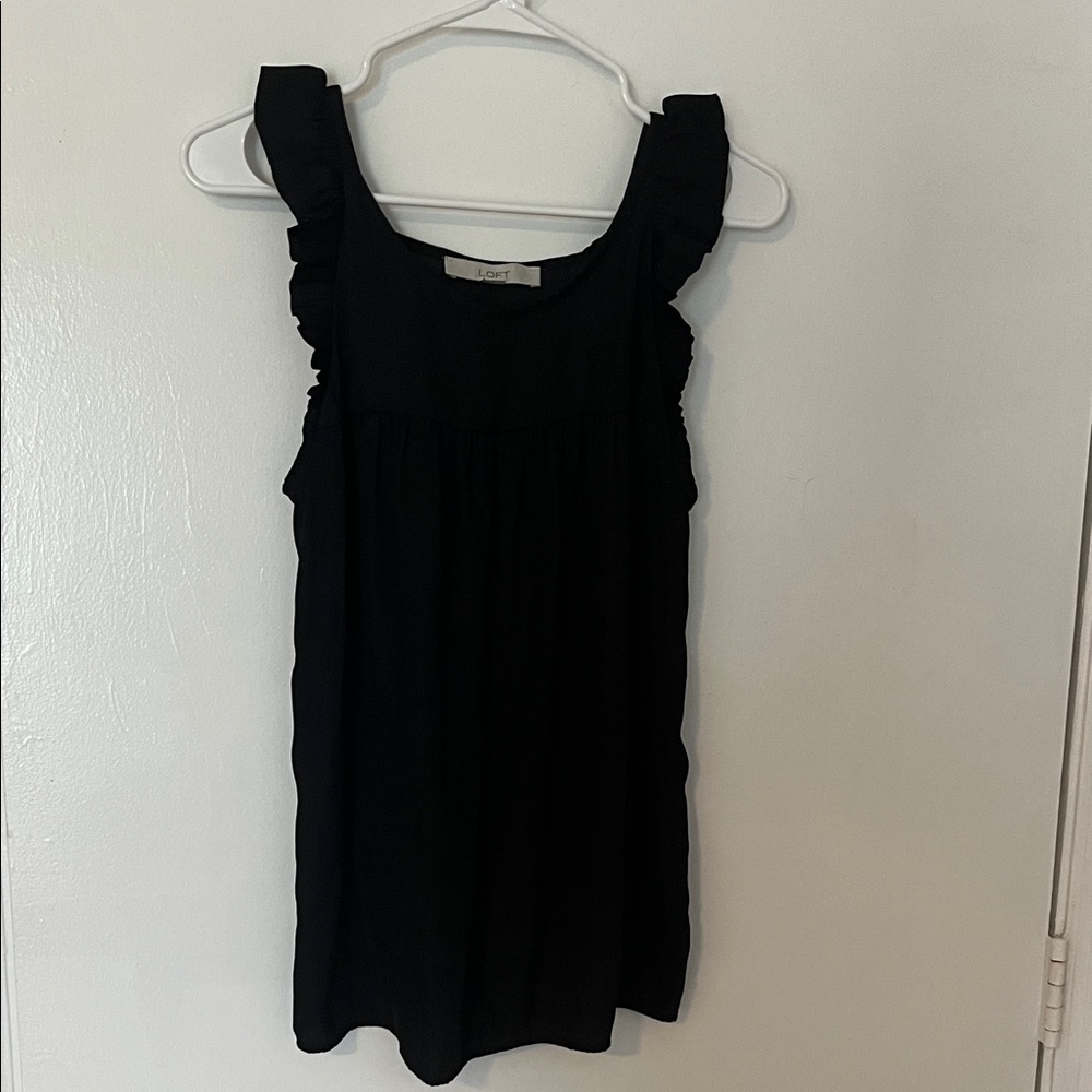 LOFT Black Ruffle Strap Sleeveless Blouse
